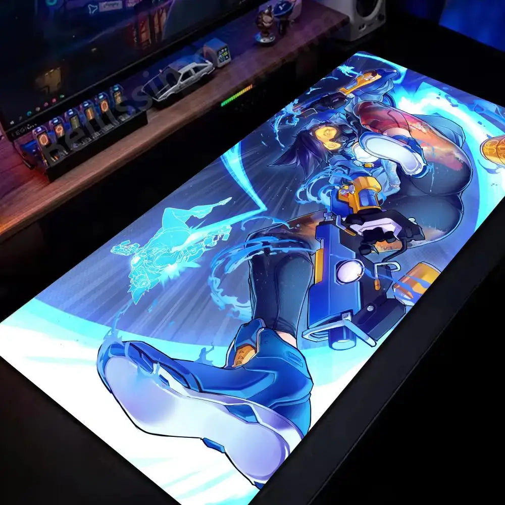 Tapete de Rato Gaming Grande Overwatch para PC, Tapete de Secretária Kawaii Rosa Fofo para Teclado e Portátil, Acessório Gaming HD