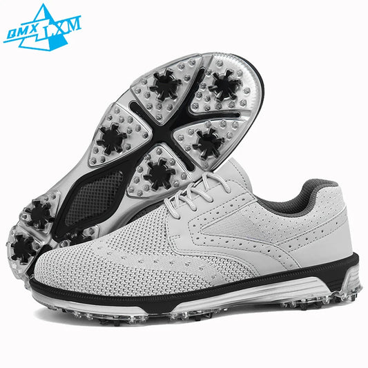 LiXingMing Golf Shoes Men Gray Large Size Up to 48# Breathable Cleats Golf Sport Shoes Teenager Training Golf Coach Sneakers