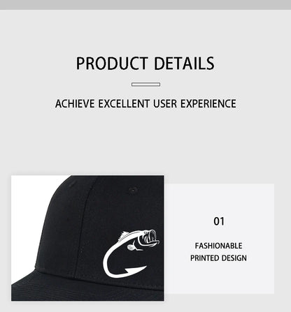 Bass Fish Hook Print Trucker Hat Podesiva uniseks kapa s mrežicom za pecanje, ventilator i sunce