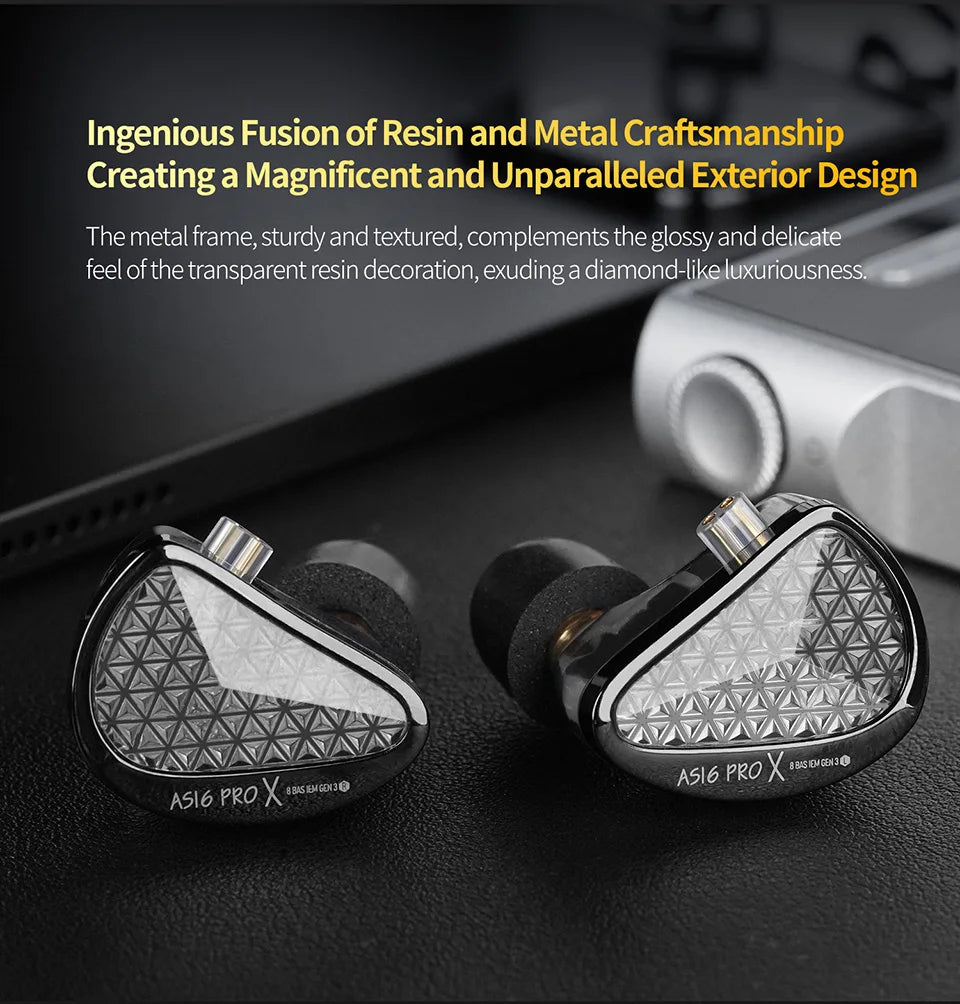 Auricolari in-ear monitor KZ AS16 PRO X HiFi – cuffie cablate con microfono e 8 driver ad armatura bilanciata