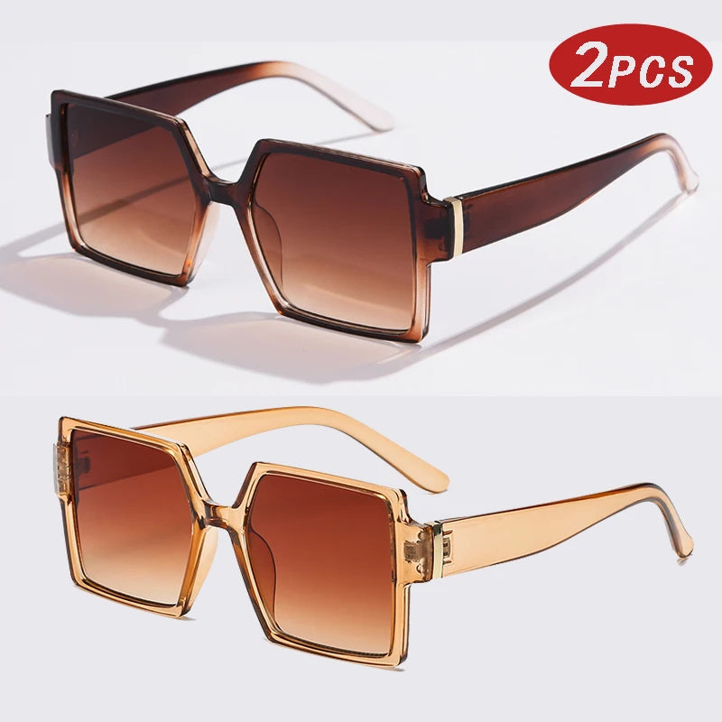 Cycling 1/2pcs Female Square Large Frame Sunglasses Women Retro Brand Big Frame Sun Glasses Black Fashion Gradient Eyeglasses