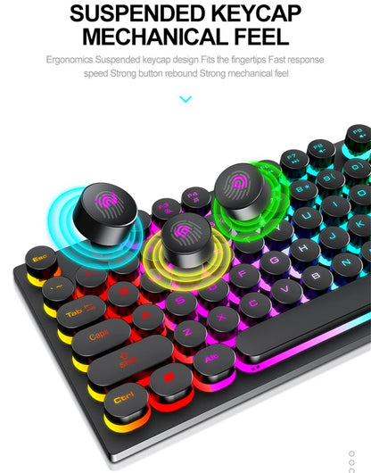 Russian Keyboard with Russian English Letter 100% Keyboard Mouse Kit Translucent Keycaps Backlight Punk Round Keycap Wired TF270