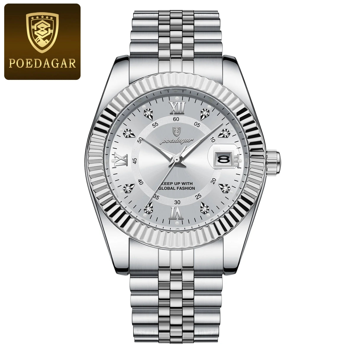 POEDAGAR herenhorloge – Luxe model, waterdicht, van roestvrij staal, met lichtgevende wijzerplaat, militaire stijl, datumfunctie, quartz uurwerk, ideaal voor op het werk of bij zakelijke gelegenheden.