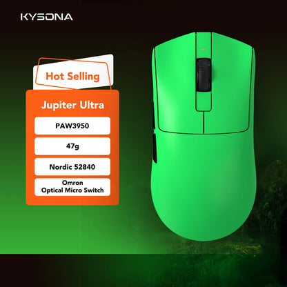 Ratón gaming KYSONA serie Jupiter con cable e inalámbrico, 8Khz, sensor PAW3950, Bluetooth, 46g, recargable, controlador web para PC y portátil