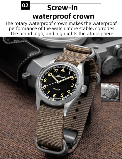 Relógio analógico masculino ADDIESDIVE 36mm com vidro espelhado bolha, 100m à prova de água, luminoso, simples, em quartzo, com bracelete em nylon