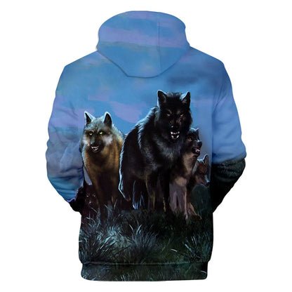 Sweatshirt com Capuz Cool Space Galaxy Wolf para Homem — Lobo Brilhante, Estilo Fashion, Pullover de Primavera e Outono