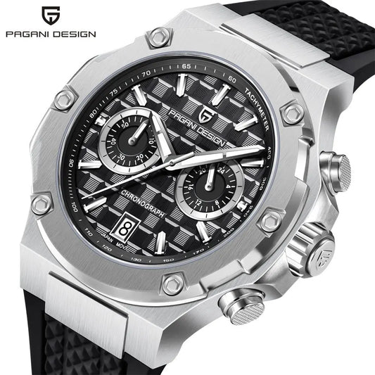 Relógio de Quartzo PAGANI DESIGN PD-YS032 para Homem 44mm Movimento Japan VK64 Caixa em Aço Inoxidável Bracelete em Borracha Vidro de Safira Impermeável 100M