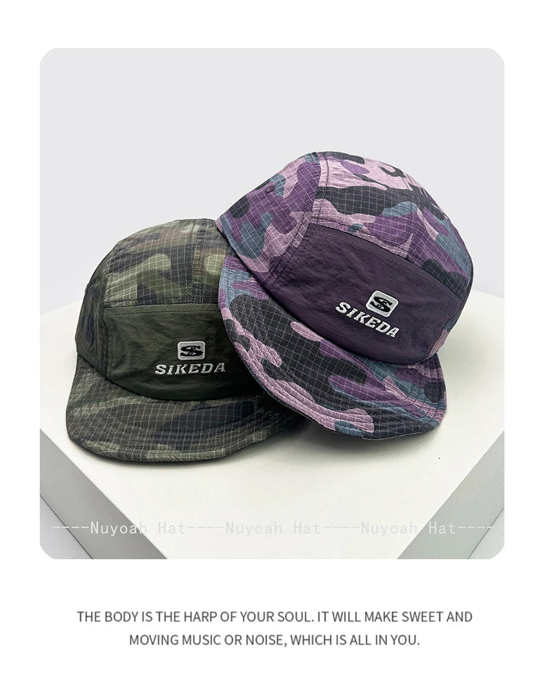 Unisex CAMO hurtigtørrende baseballkasketter med bogstavbroderi, solskærm, farveblokke, åndbare, personlige kasketter med skygge, alsidige ind