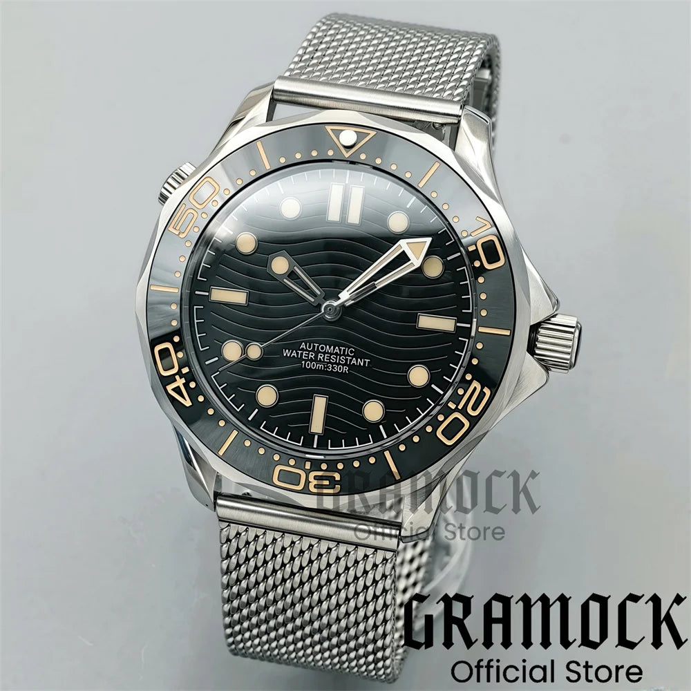 Gramock New 007 NTTD Wristwatch 41mm Men Mechanical Watch Automatic Watch Domed Sapphire Glass Luminous Diving Steel NH35/PT5000