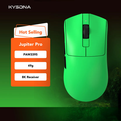 Ratón gaming KYSONA serie Jupiter con cable e inalámbrico, 8Khz, sensor PAW3950, Bluetooth, 46g, recargable, controlador web para PC y portátil