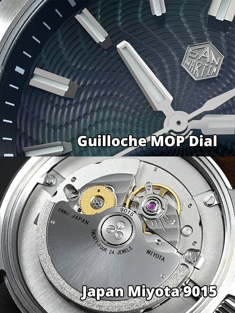 San Martin Official 39mm Guilloche MOP Dial Gada Watch Miyota 9015 Luxury Men's Automatic Mechanical Watches 10 ATM reloj SN0150