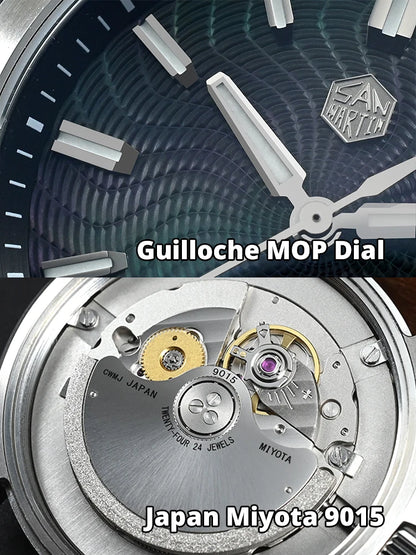 San Martin Official 39mm Guilloche MOP Dial Gada Watch Miyota 9015 Luxury Men's Automatic Mechanical Watches 10 ATM reloj SN0150