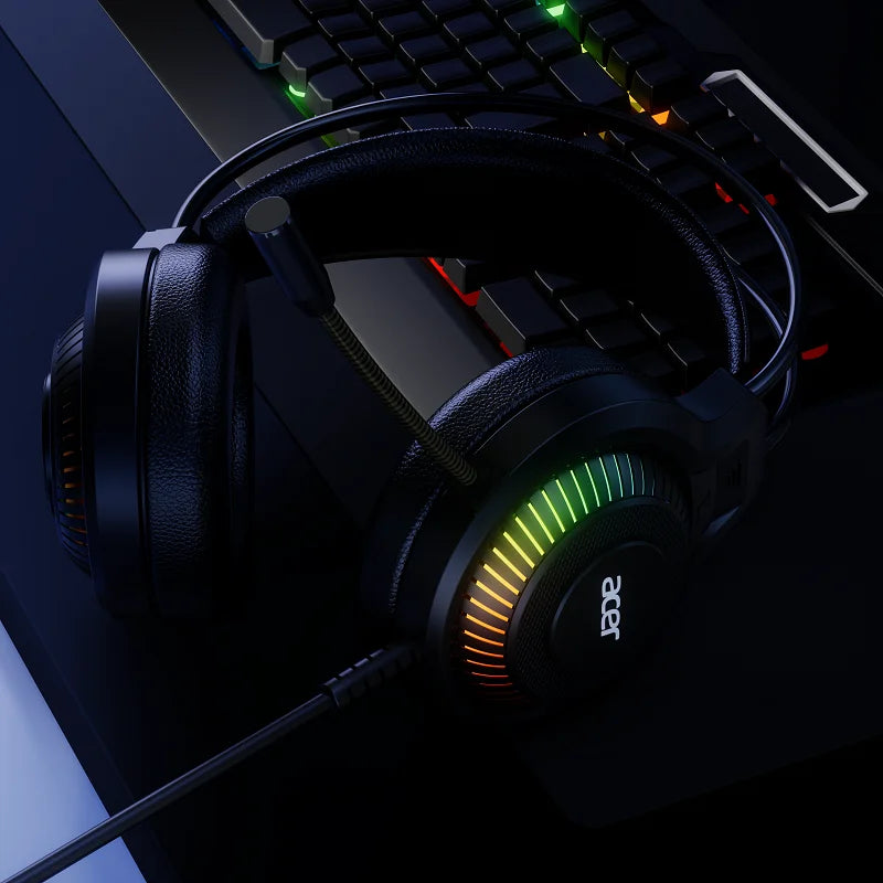 Acer casque de jeu Gamer 7.1 stéréo virtuel Surround basse écouteur casque avec micro lumière LED pour ordinateur PC Gamer OHW303