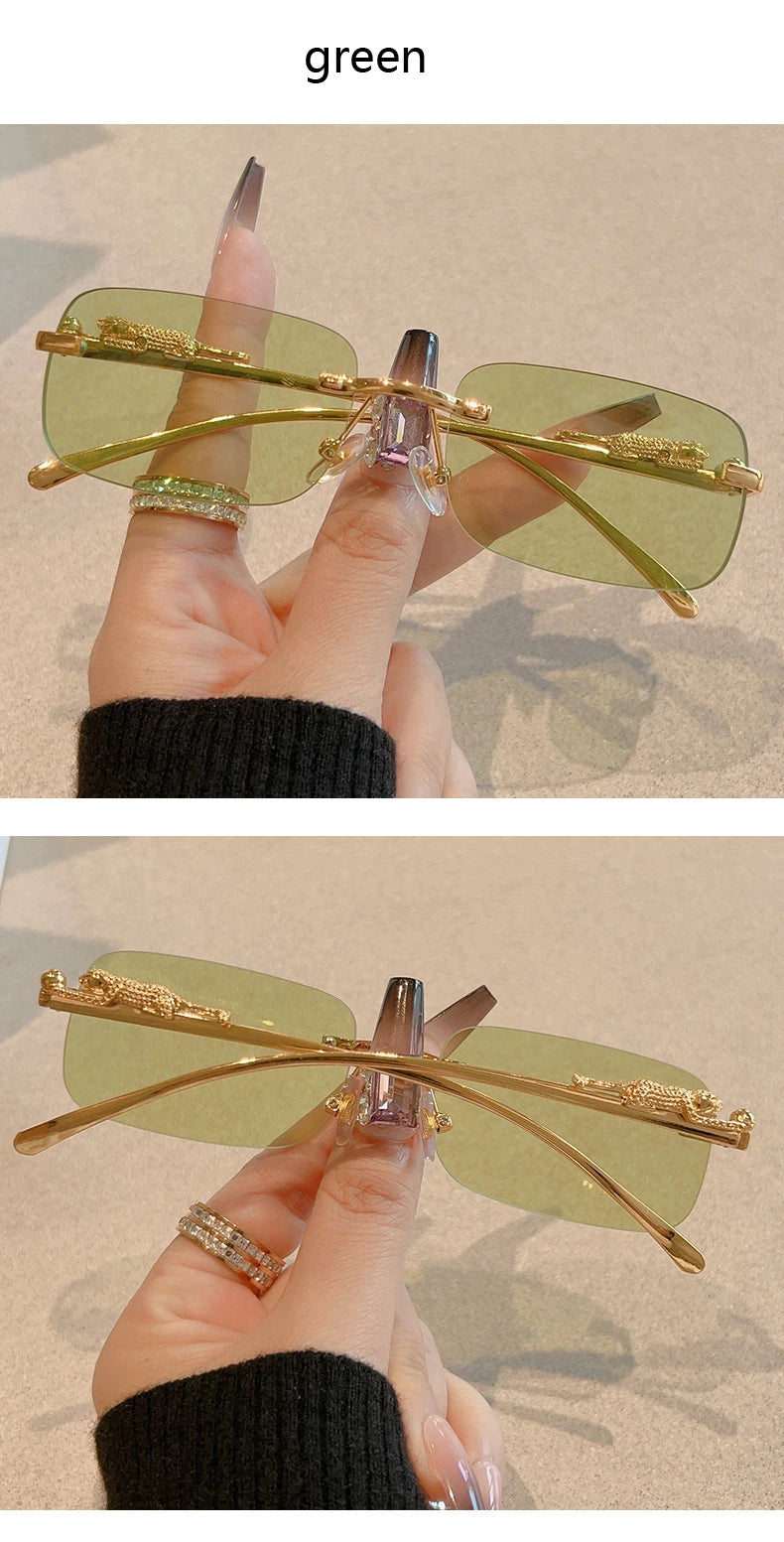 Cycling 12pcs Brand Leopard Rimless Rectangle Sunglasses Fashion Y2K Frameless Sun Glasses Shades for Women Men UV400