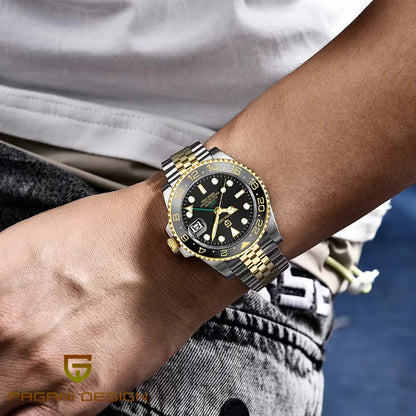 „Pagani Design GMT“ mechaninis vyriškas laikrodis – prabangus modelis su safyro stiklu, nerūdijančio plieno korpusu ir keraminiu rėmeliu – automatinis vyriškas laikrodis, verslo stiliaus