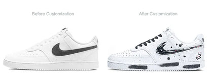 Personalizované tenisky Nike Court Vision 1 Low s efektom „ink wash“ v čínskom štýle so škvrnami, odolné proti opotrebeniu, pánske skateboardové topánky