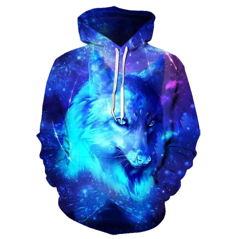 3D Wolf Pattern Printed Hooded Sweatshirt Fashion And Casual Men's Oversized Pullover Harajuku Street Design Hooded Sweatshirt