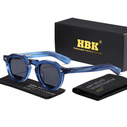 HBK Vintage Simple Round Men Sunglasses Small Frame High-Quality Acetate Frame Sun Glasses Women Party Travel Outdoor Glasses