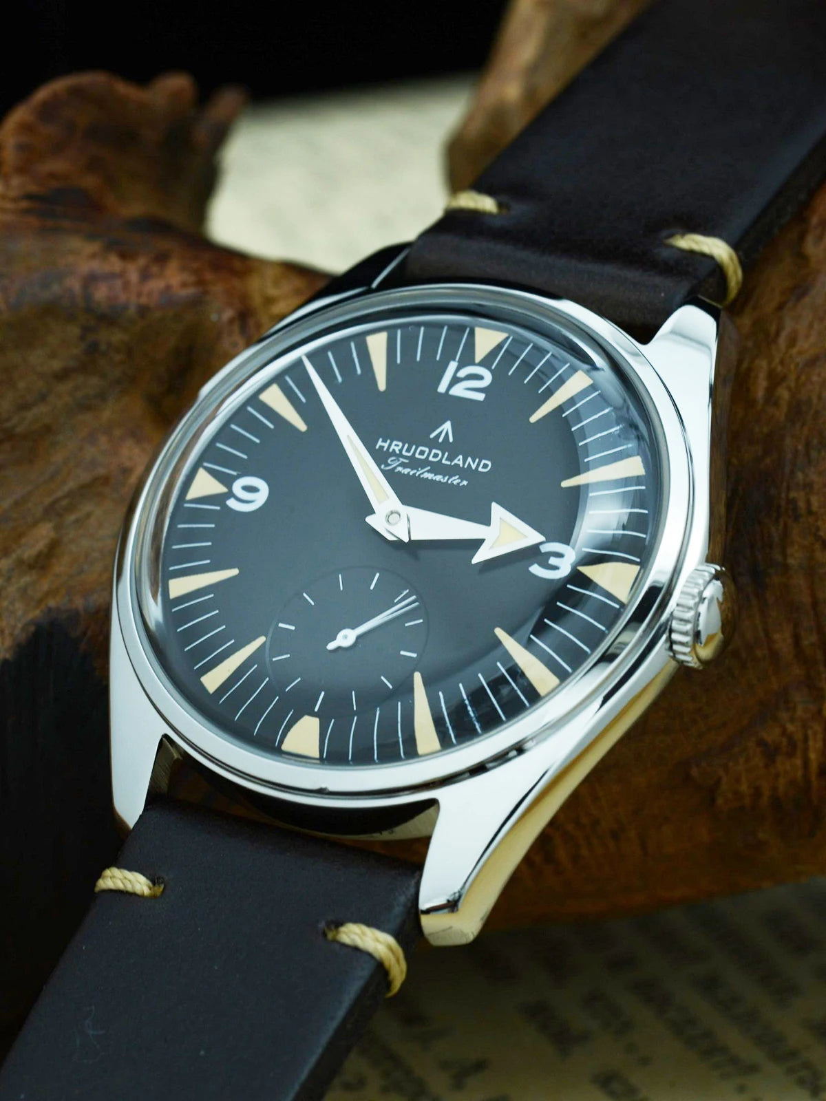 Hruodland F033 Retro Classic Quartz Men's Watches VD78 Movement Stainless Steel Black Brown Leather Strap Wristwatches