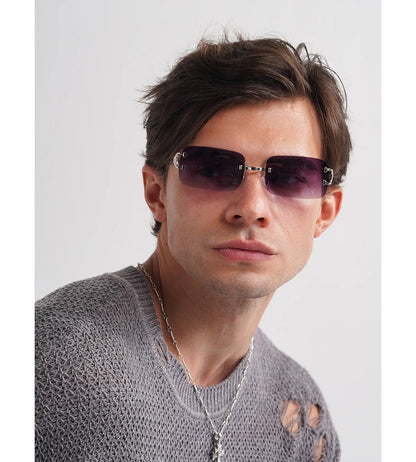 Ruiao 2026 rimless sunglasses UV400 fashion square metal glasses for men women designer man's brand sun shades for outdoor