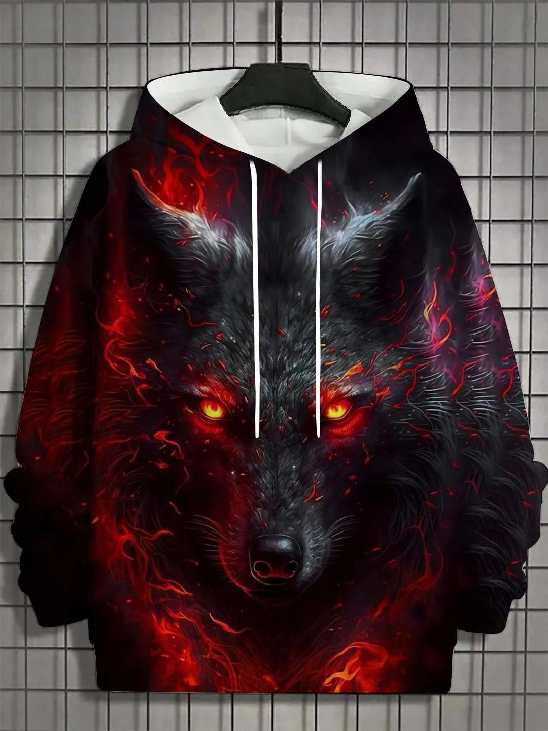 2025 Fashion Men's Autumn Wolf Printed Comfortable Soft Hooded Sports Shirt Outdoor City Street Top