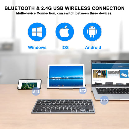 Teclado inalámbrico con distribución hebreo-inglés, Bluetooth y 2.4G de doble modo, delgado, compacto y ergonómico para Windows, iOS y Android