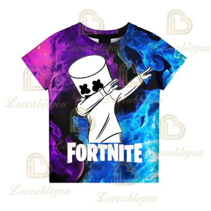 Nova T-shirt de Verão Fortnite para Rapazes, T-shirt Cartoon Gira, Manga Curta, para Homem, Mulher e Criança, T-shirts para Adolescentes, Tops Streetwear