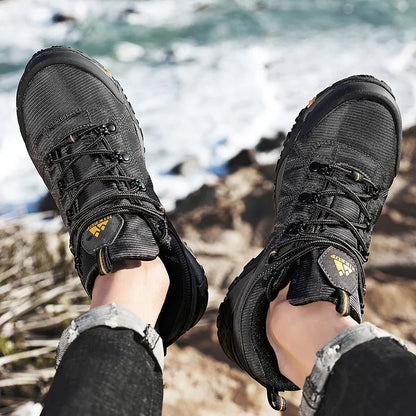 HIKEUP Pantofi de drumeție pentru bărbați, pentru patru sezoane, sport outdoor, piele naturală, rezistenți la uzură, pantofi de escaladă cu talpă din cauciuc, sneakeri de trekking