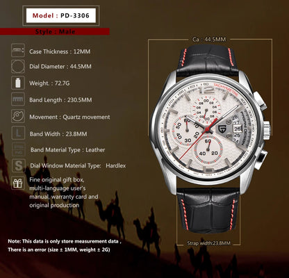 PAGANI DESIGN 2026 New Men's Quartz Watch Hardlex Crystal 50M Water Resistance Calendar Luminous Leather Strap Model PD3306