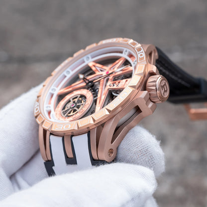 OBLVLO Mens Luxury Machinery Skeleton Dial Mechanical Automatic Watch Analog White Rubber Band Military Watch RD-901