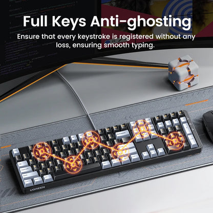 Teclado mecánico UGREEN 108 teclas PBT, teclado con cable, interruptores rojos, ruso/coreano/EN, para ordenador de sobremesa y portátil, Windows, Mac OS y gaming