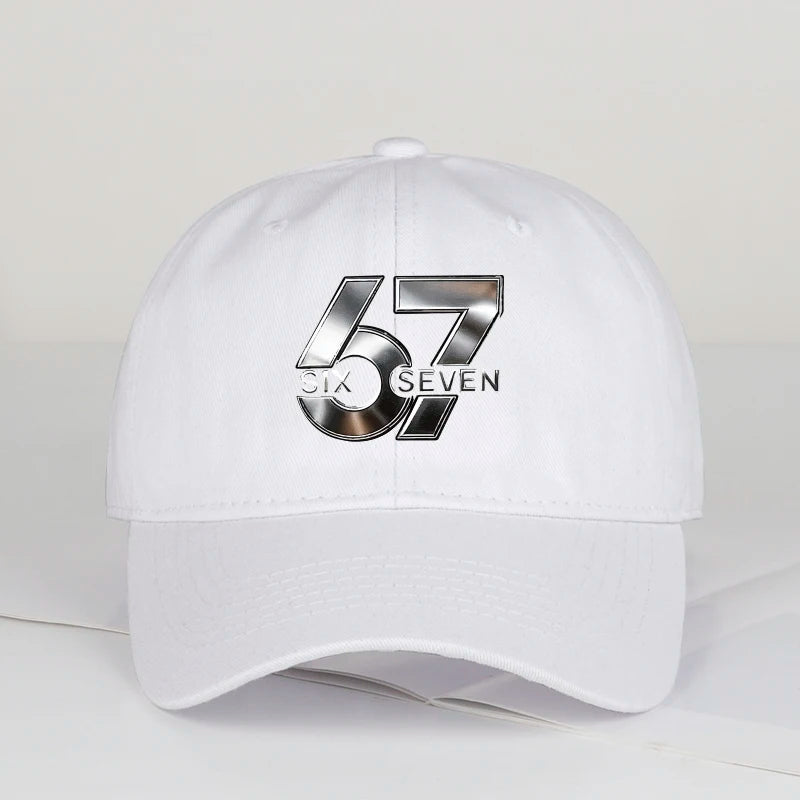 Metallic Number 67 "Six Seven" Print Baseball Cap Adjustable Unisex Streetwear Sun Hat