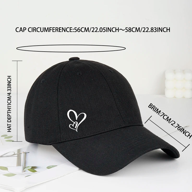 Minimalist Double Heart Print Baseball Cap Women Men Soft  Adjustable Dad Hat Casual Love Theme Sun Hat