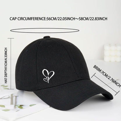Minimalist Double Heart Print Baseball Cap Women Men Soft  Adjustable Dad Hat Casual Love Theme Sun Hat