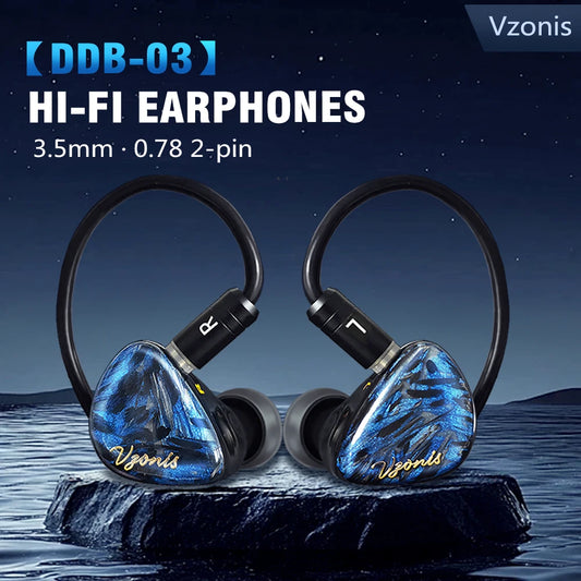 Vzonis DDB-03 HiFi IEM 1DD+1BA+1 Bone Conduction Hybrid Driver Gaming Earphones In-Ear High Resolution Resin Music Headphone