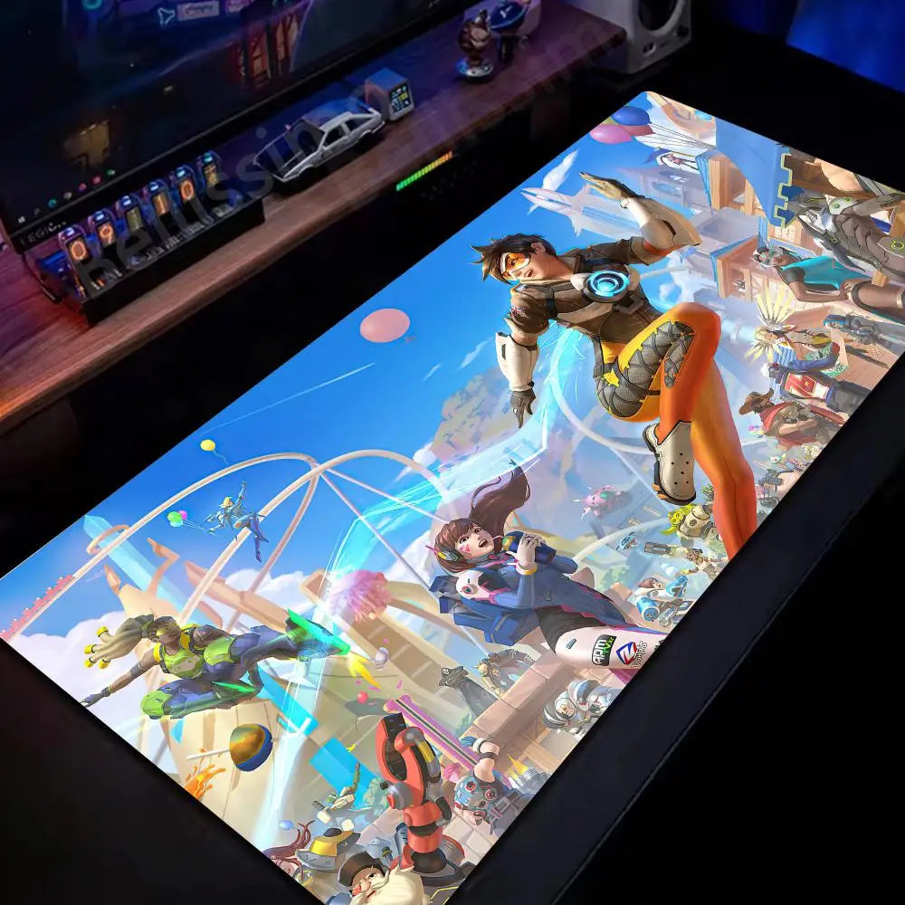Tapete de Rato Gaming Grande Overwatch para PC, Tapete de Secretária Kawaii Rosa Fofo para Teclado e Portátil, Acessório Gaming HD
