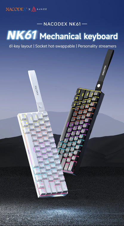 Teclado mecânico gaming com fios AJAZZ NK61 60% RGB hot-swappable, 61 teclas, switch vermelho, mini teclado para PC gamer