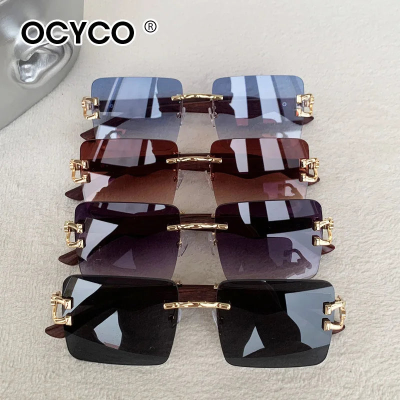 Fashion Rimless Square Sunglasses For Man Leopard Design Gradient Sun Glasses Woman Luxury Outdoor Eyewear UV400