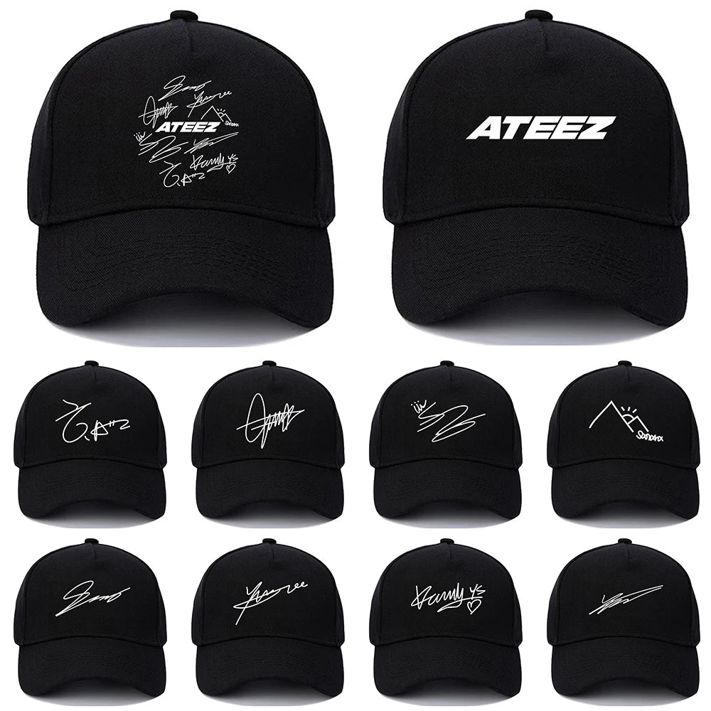 Kpop ATEEZ Member Signature Baseball Cap Adjustable Size Graphic Print Men's or Women's Casual Sun Hat for Aniteez