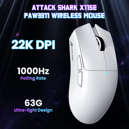 ATTACK SHARK X11SE Wireless Gaming Mouse Tri-Mode, 63g Superlight Gaming Mouse with PAW3311 Sensor, 22000 DPI, Bluetooth 5.2, 2.4G Wireless & Wired RGB Gaming Mouse