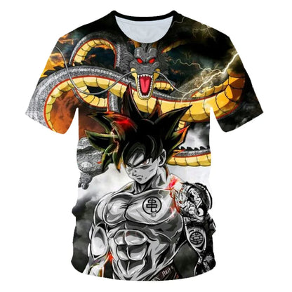T-shirt Dragon Ball para Criança, Top Tee Anime Figures Son Goku Super Saiyan, T-shirt para Rapaz, Roupa Infantil de Verão de Manga Curta