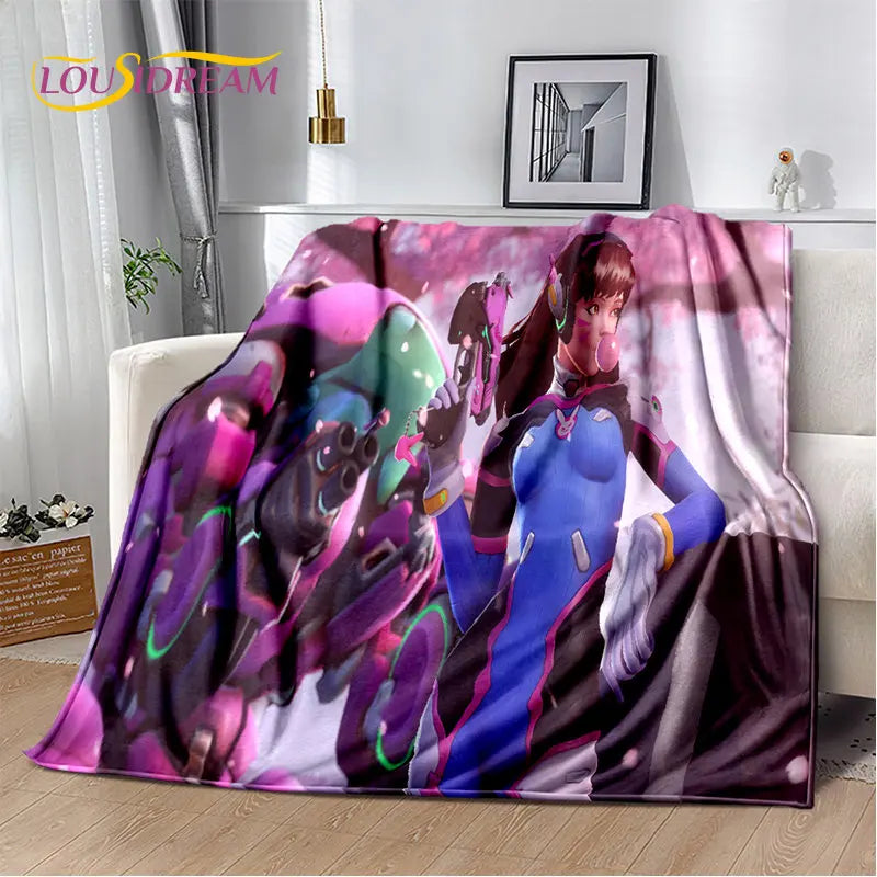 Overwatch Gamer DVA Reaper Manta Macia de Peluche, Manta de Flanela para Sala de Estar, Quarto, Cama, Sofá, Piquenique, Criança, 3D