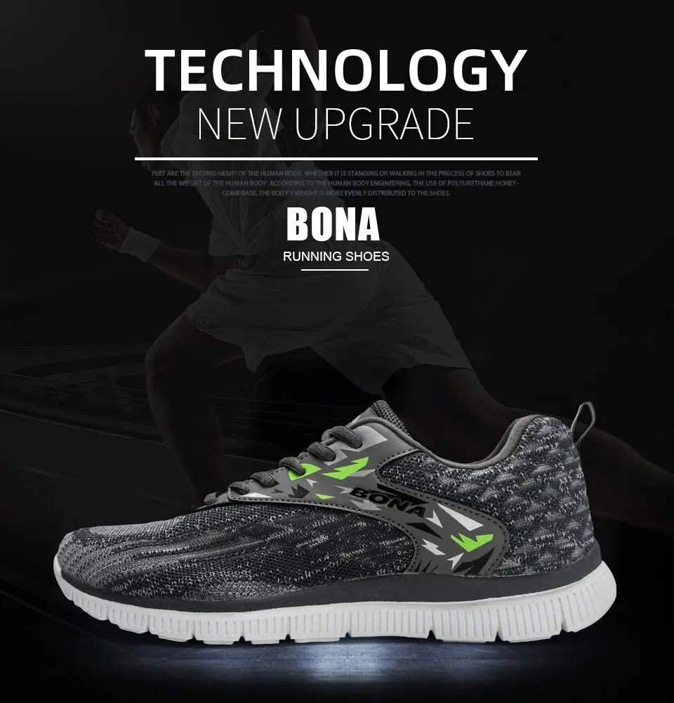 BONA 2023 New Designers Soft Running Shoes Lightweight Breathable Sneakers Man Jogging Walking Athletic Training Shoe Mansculino
