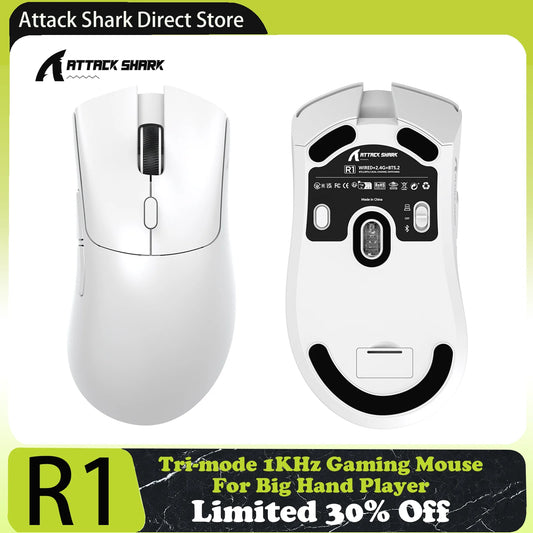 ATTACK SHARK R1 Tri-Mode Gaming Mouse, 59g Ultralight Wireless Gaming Mouse, PixArt PAW3311 Sensor, 18000 DPI, Bluetooth, 2.4GHz & Wired RGB Gaming Mouse