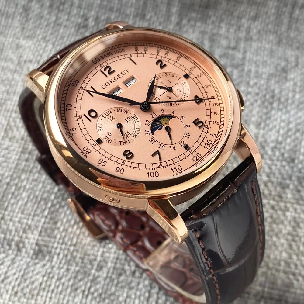 Automatikuhr für Herren, Multifunktionsanzeige für Datum, Tag, Monat und Jahr, 316L mechanische Herrenuhr, poliertes Gehäuse, Tag-/Nachtanzeige, 42mm