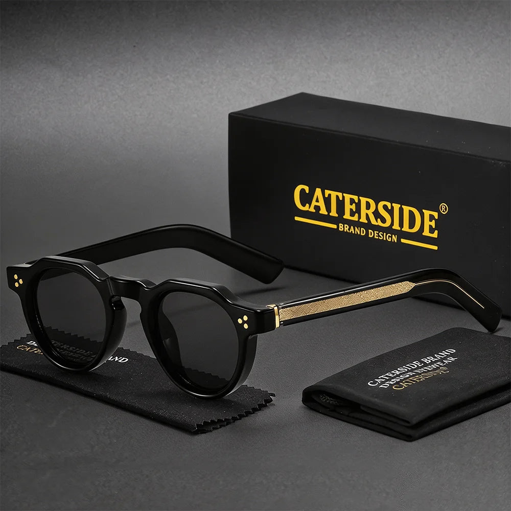 CATERSIDE Retro Round Men's Sunglasses High-Quality Thick Style Women's Outdoor Travel Business Driving Decorative Glasses UV400