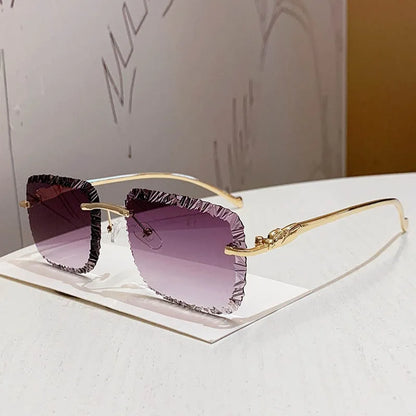 Fashion Broken Diamond Cutting Sunglasses Luxury Rimless Square Sun Glasses Designer Frameless Shades for Outdoor Driving Travel