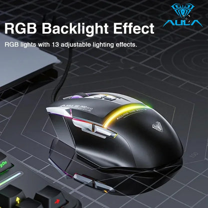 AULA S12Pro Wired Mechanical Mouse 1000HZ 12800DPI RGB Low Latency Macro Defines Esports Gaming Mouse PC Gamer Accessories