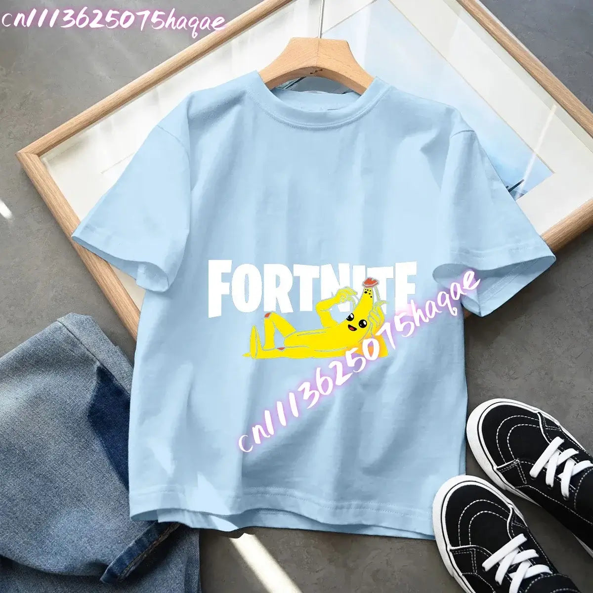 Camiseta azul de algodón para niños Fortress Night, manga corta, diseño kawaii de dibujos animados para niño y niña, ropa de verano, regalo