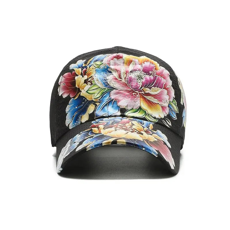 Boné de basebol de secagem rápida para homem e mulher, chapéus de sol florais com estampado em estilo chinês, chapéus de sol com flores, chapéus para exterior